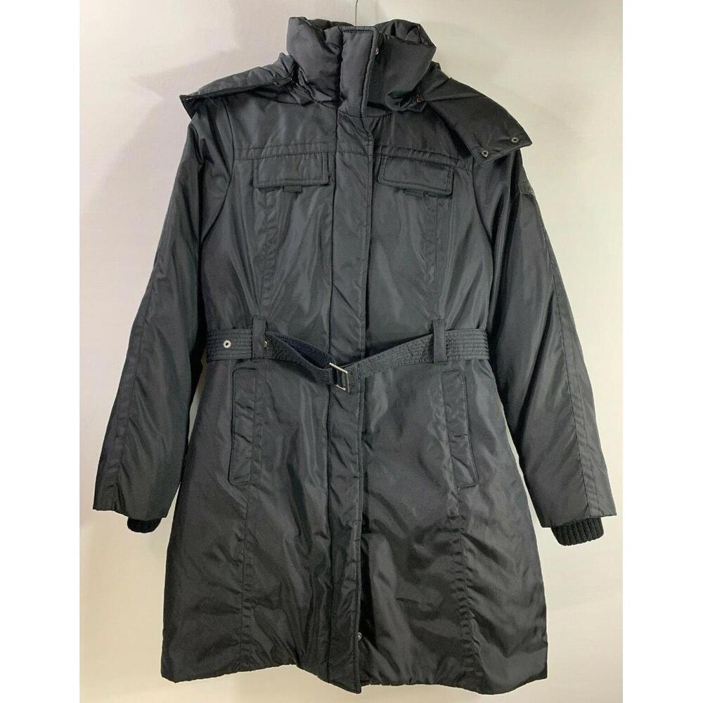 NEW DKNY Parka Jacket with Faux Fur Trim Hood in Black - size S #NA283